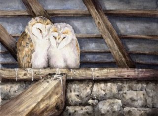 Image of Baby Barn Owls painting